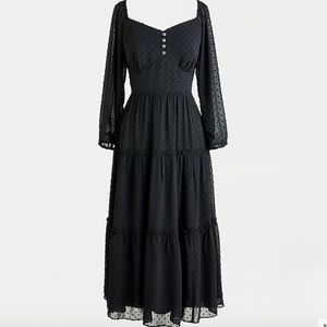 J.crew tiered black midi dress in Swiss dot size 6